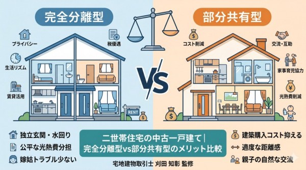 二世帯住宅の中古一戸建て｜完全分離型vs部分共有型のメリット比較