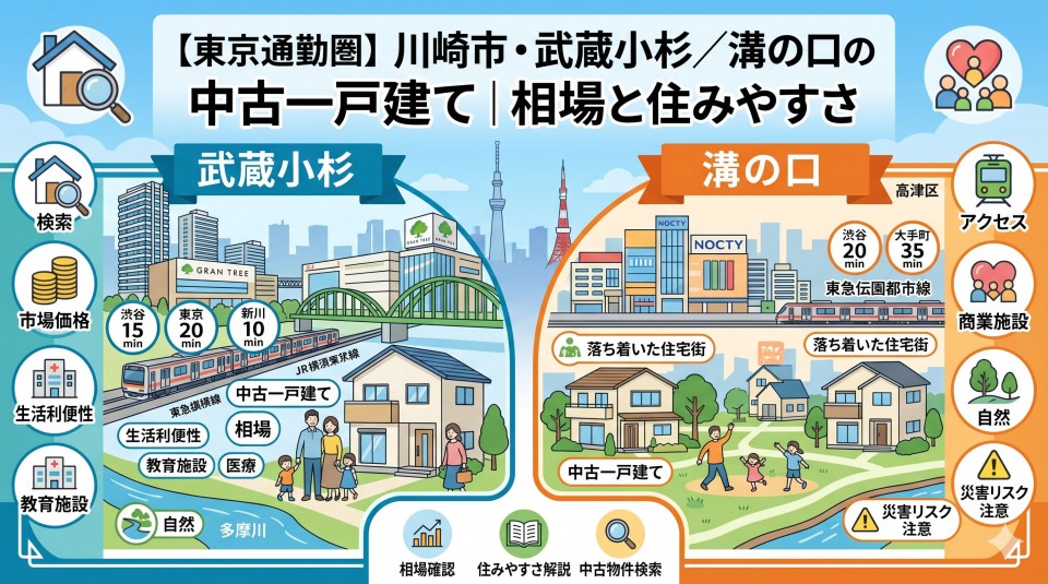 【東京通勤圏】川崎市・武蔵小杉／溝の口の中古一戸建て｜相場と住みやすさのイメージ画像