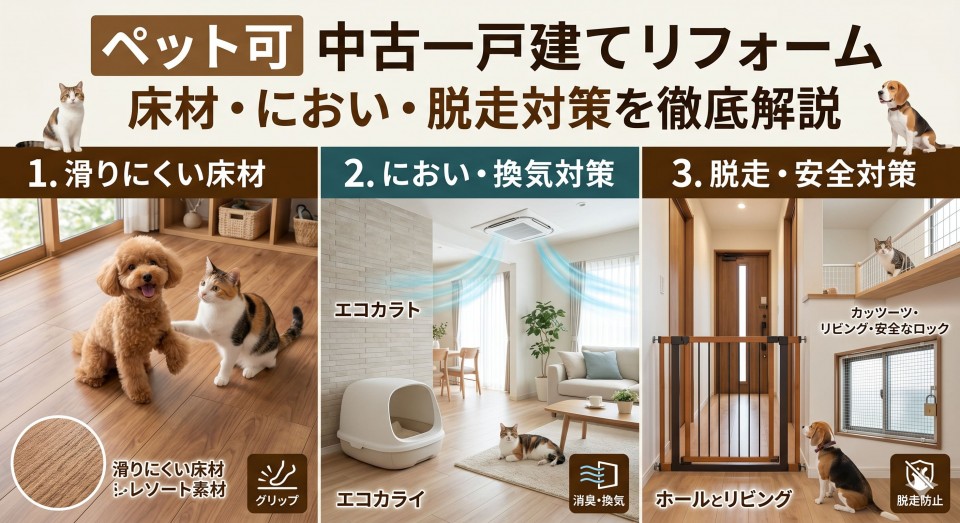ペット可の中古一戸建てリフォーム|床材・におい・脱走対策を徹底解説のイメージ画像