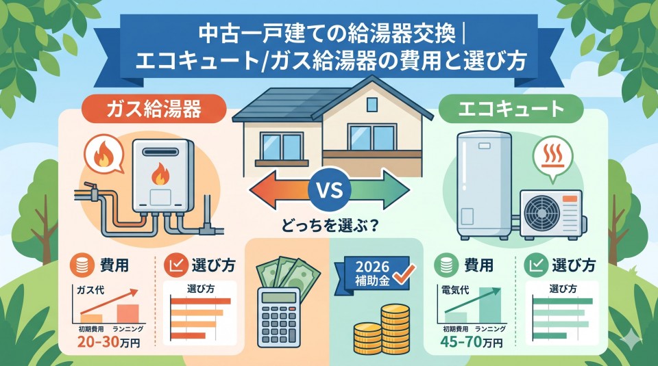 中古一戸建ての給湯器交換｜エコキュート/ガス給湯器の費用と選び方のイメージ画像