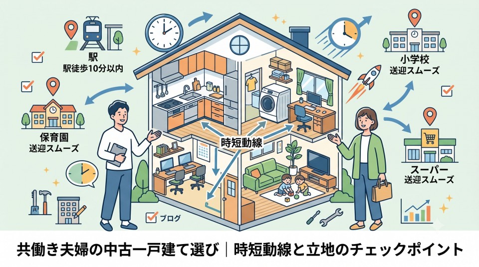 共働き夫婦の中古一戸建て選び｜時短動線と立地のチェックポイントのイメージ画像