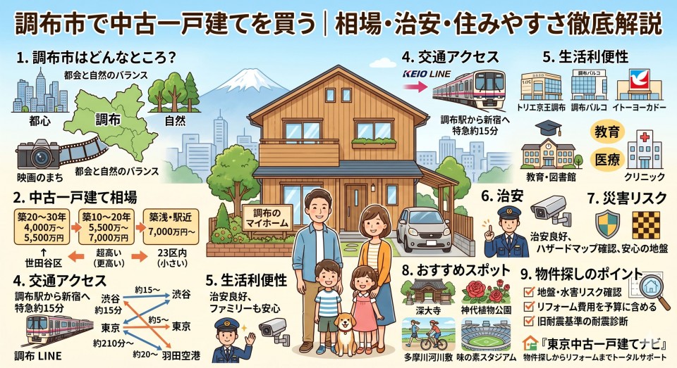 調布市で中古一戸建てを買う|相場・治安・住みやすさ徹底解説のイメージ画像