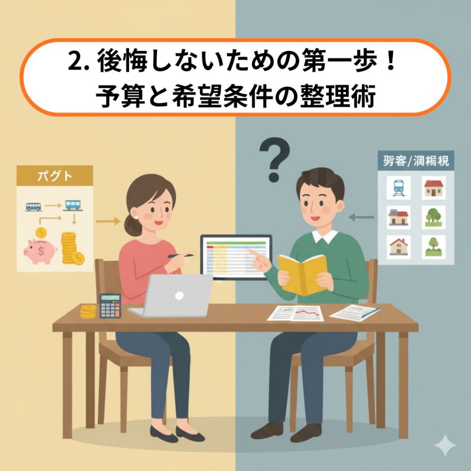 2. 後悔しないための第一歩!予算と希望条件の整理術のイメージイラスト