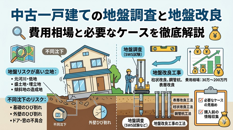 中古一戸建ての地盤調査と地盤改良｜費用相場と必要なケースを解説のイメージ画像