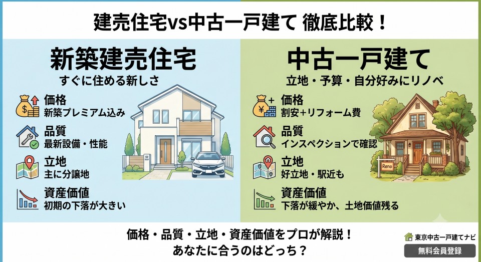 建売住宅vs中古一戸建て|価格・品質・資産価値を徹底比較のイメージ画像