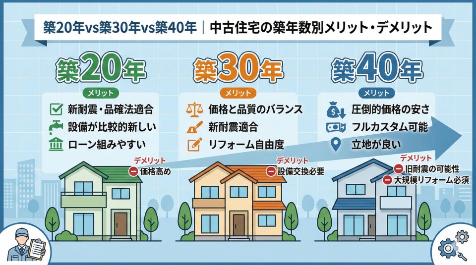 築20年vs築30年vs築40年｜中古住宅の築年数別メリット・デメリット｜お